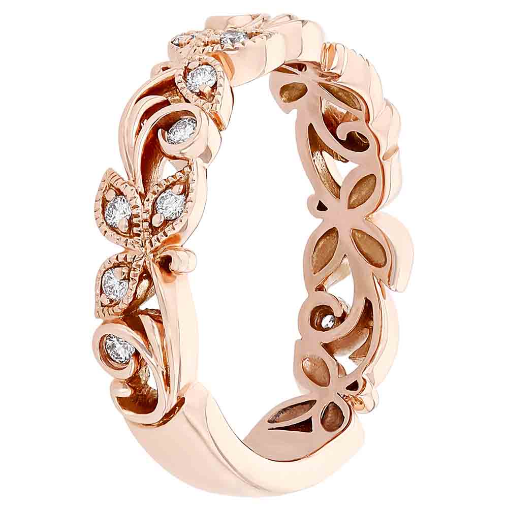 ArtCarved Florence Vintage Diamond Scrollwork Wedding Band in Rose Gold