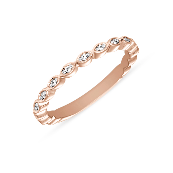 ArtCarved Diamond Marquise Wedding Band in Rose Gold, 0.07 aptw