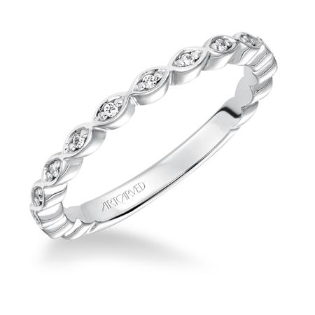 ArtCarved 14K White Gold Round Diamond Marquise Wedding Band