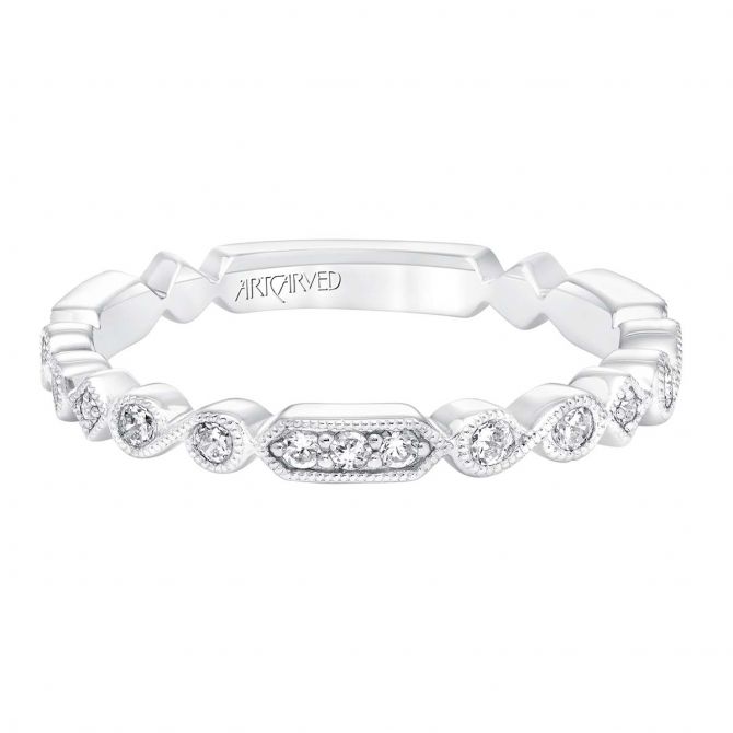 ArtCarved Diamond Milgrain Wedding Band in White Gold