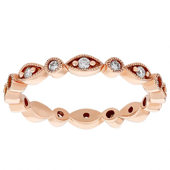 ArtCarved Diamond Stackable Eternity Band with Milgrain Pattern in Rose Gold