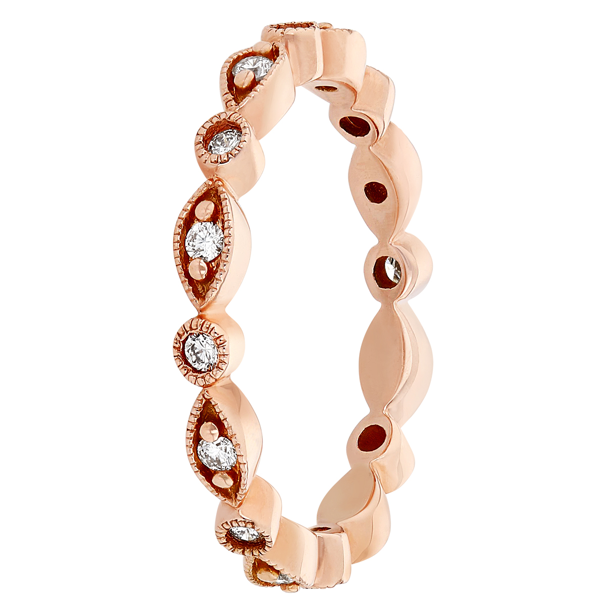 ArtCarved Diamond Stackable Eternity Band with Milgrain Pattern in Rose Gold