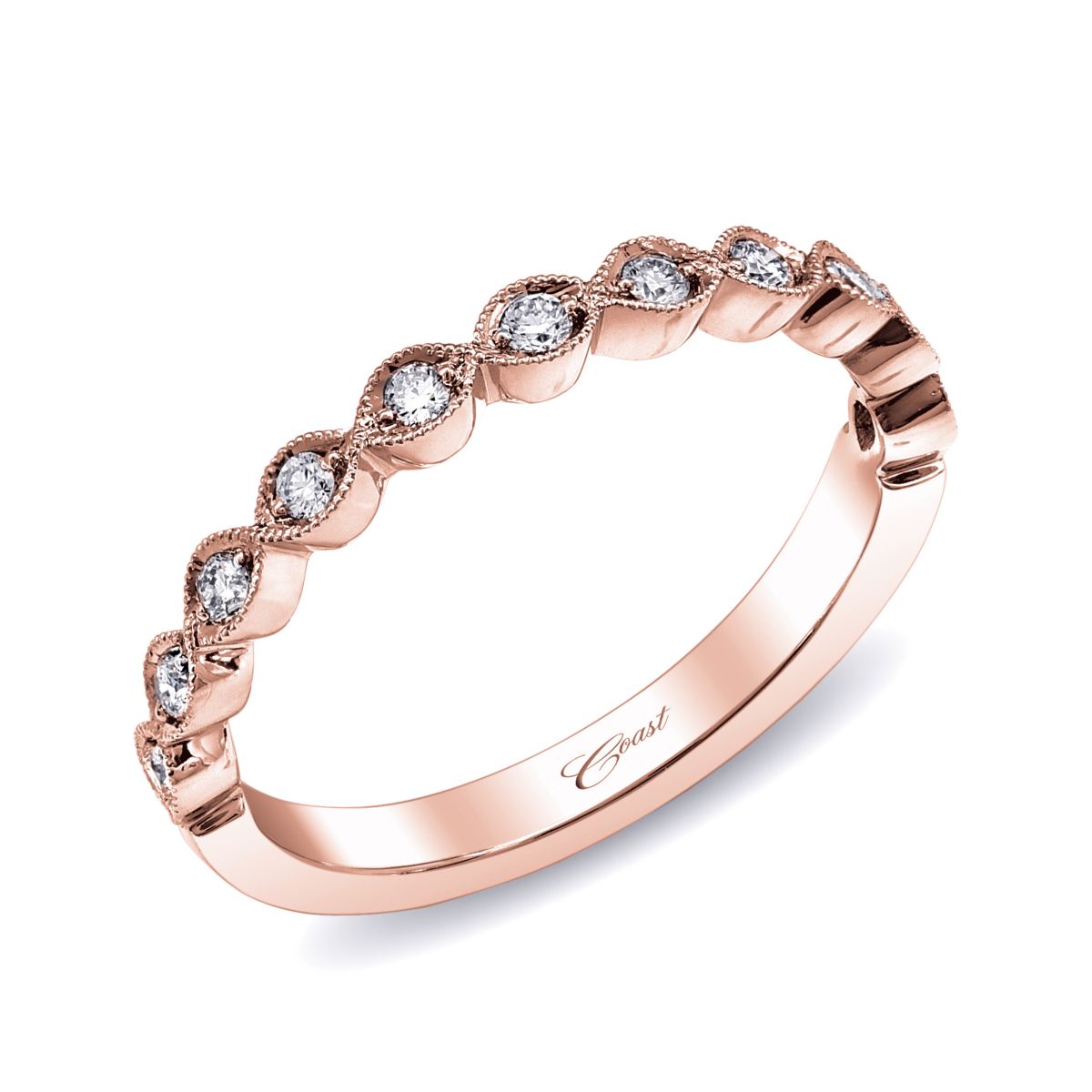 14K Rose Gold Diamond Milgrain Marquise Wedding Band