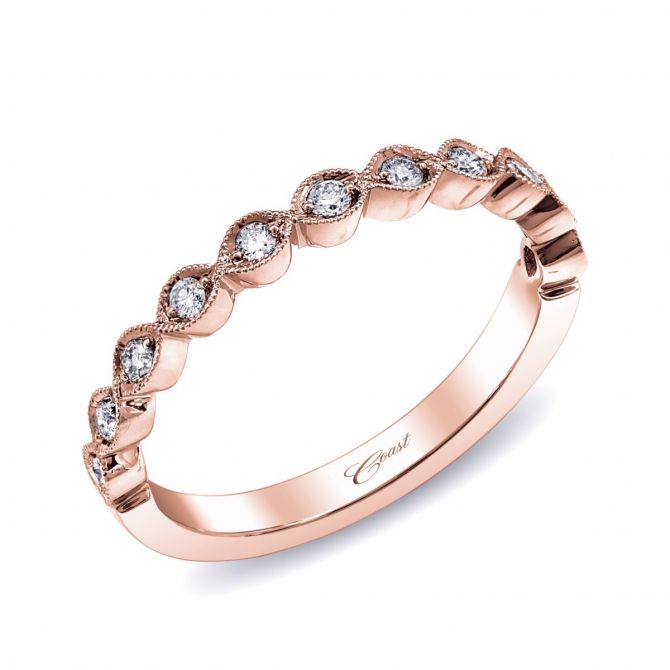 Rose Gold Diamond Milgrain Marquise Wedding Band