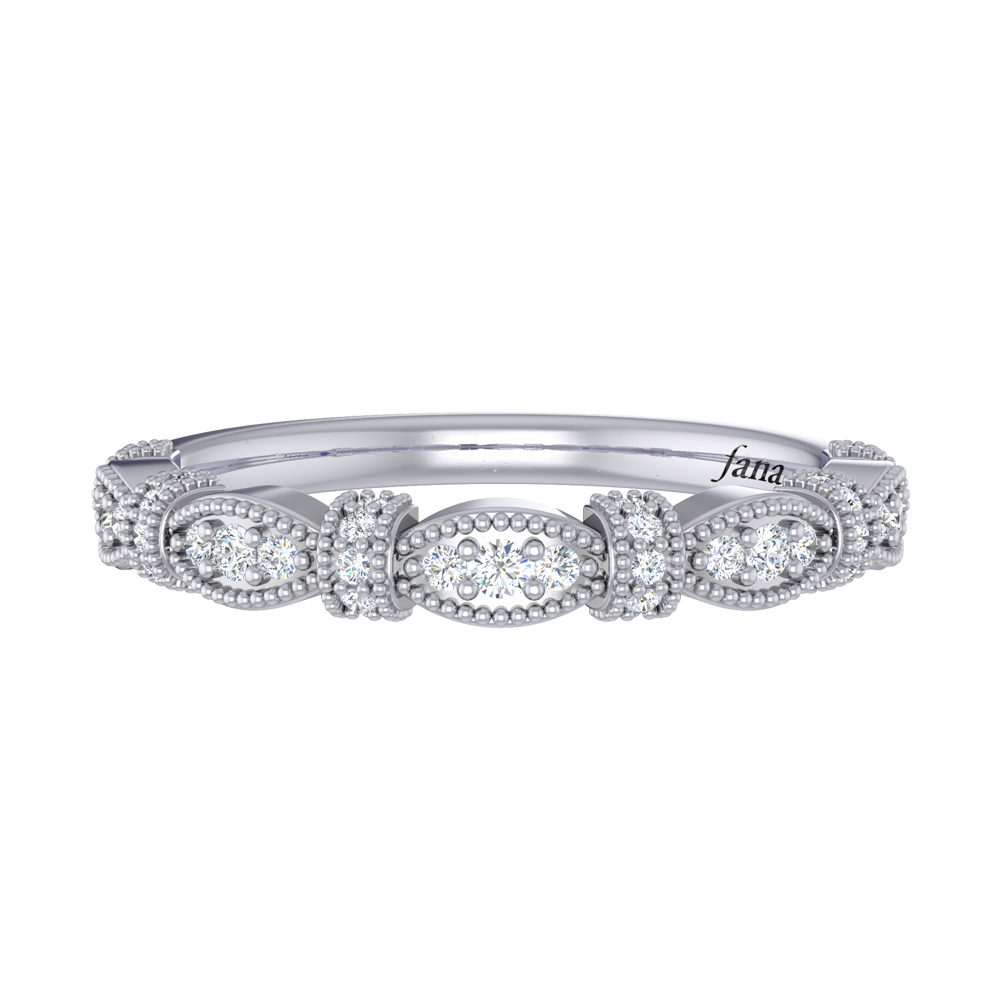 14K White Gold Diamond Milgrain Marquise & Buckle Wedding Band