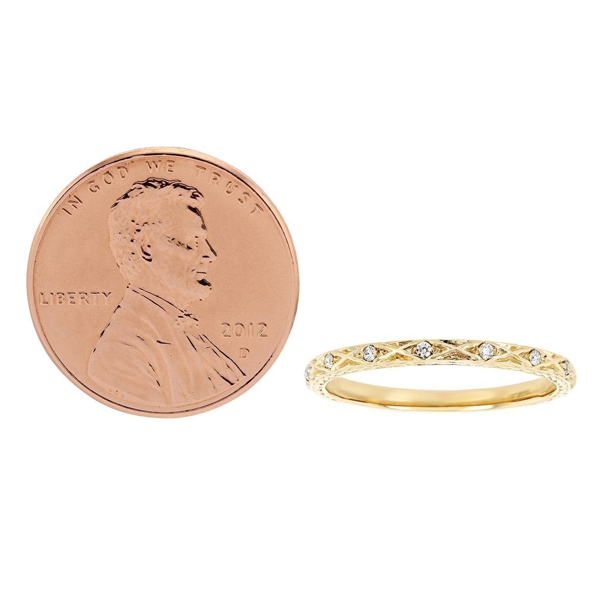 Yellow Gold Diamond Engraved Wedding Band, 0.05cttw