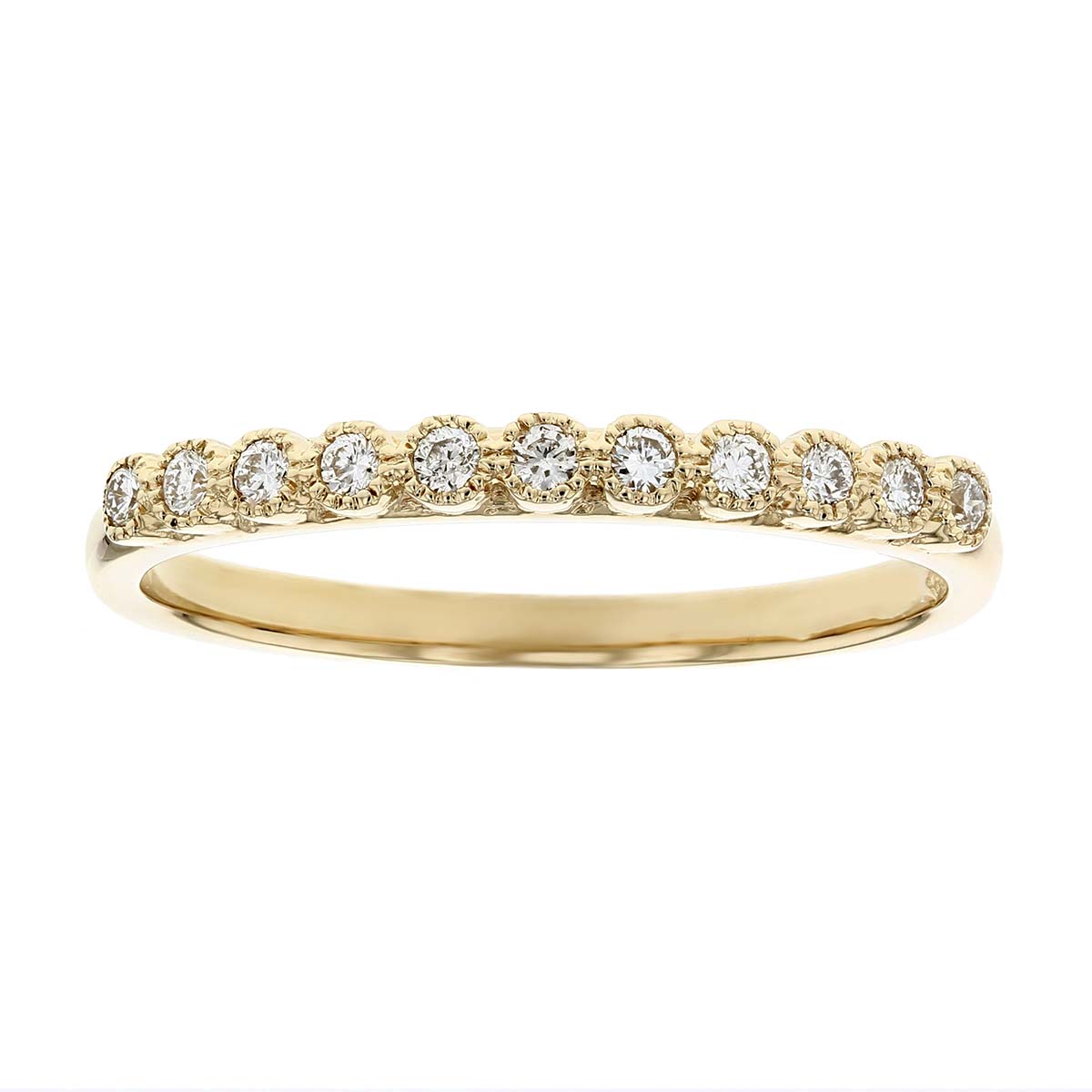 14K Yellow Gold Round Diamond Milgrain Bezel Set Wedding Band