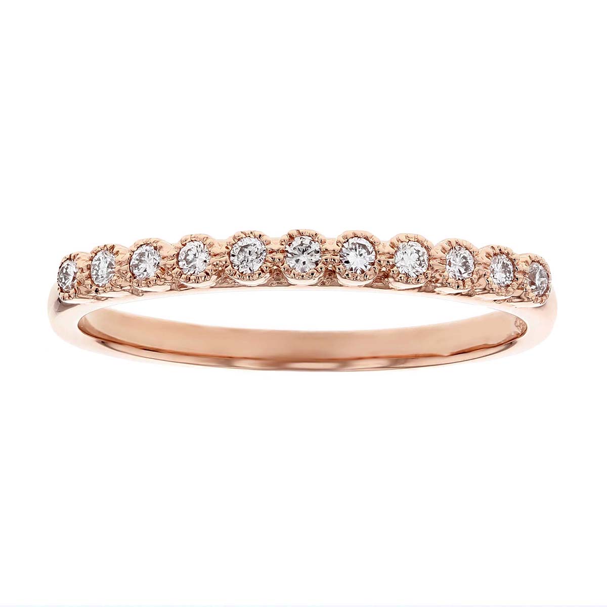 Rose Gold Round Diamond Milgrain Bezel Set Wedding Band