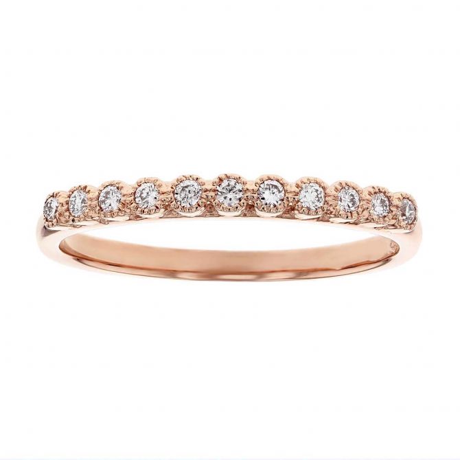 Rose Gold Round Diamond Milgrain Bezel Set Wedding Band