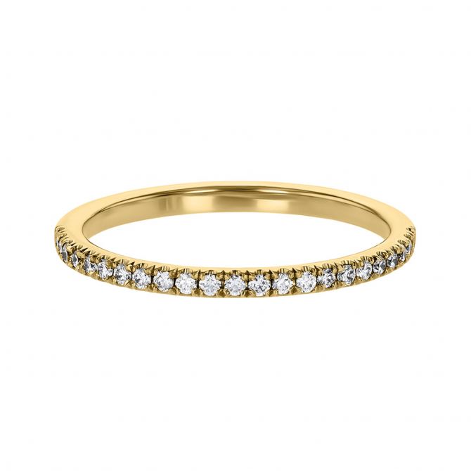 Diamond Surface Prong Set Slim Wedding Band in Yellow Gold, .13 cttw