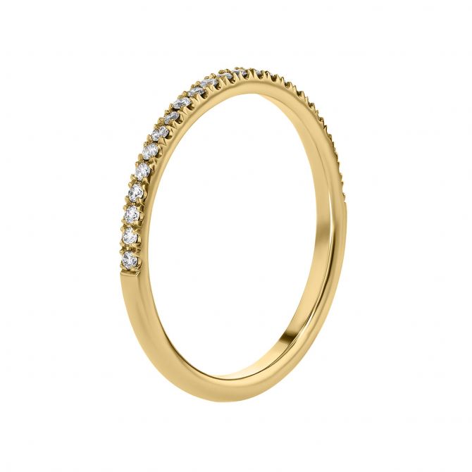 Diamond Surface Prong Set Slim Wedding Band in Yellow Gold