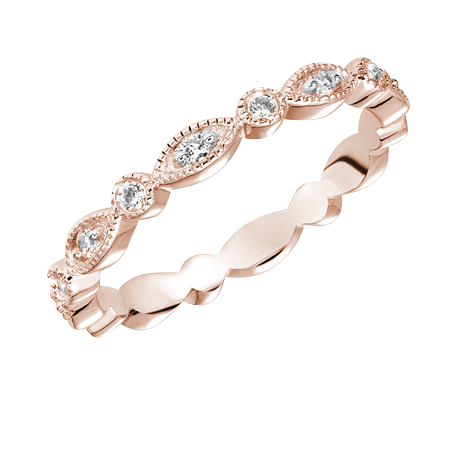 Diamond Milgrain Round & Marquise Patterned Wedding Band in Rose Gold