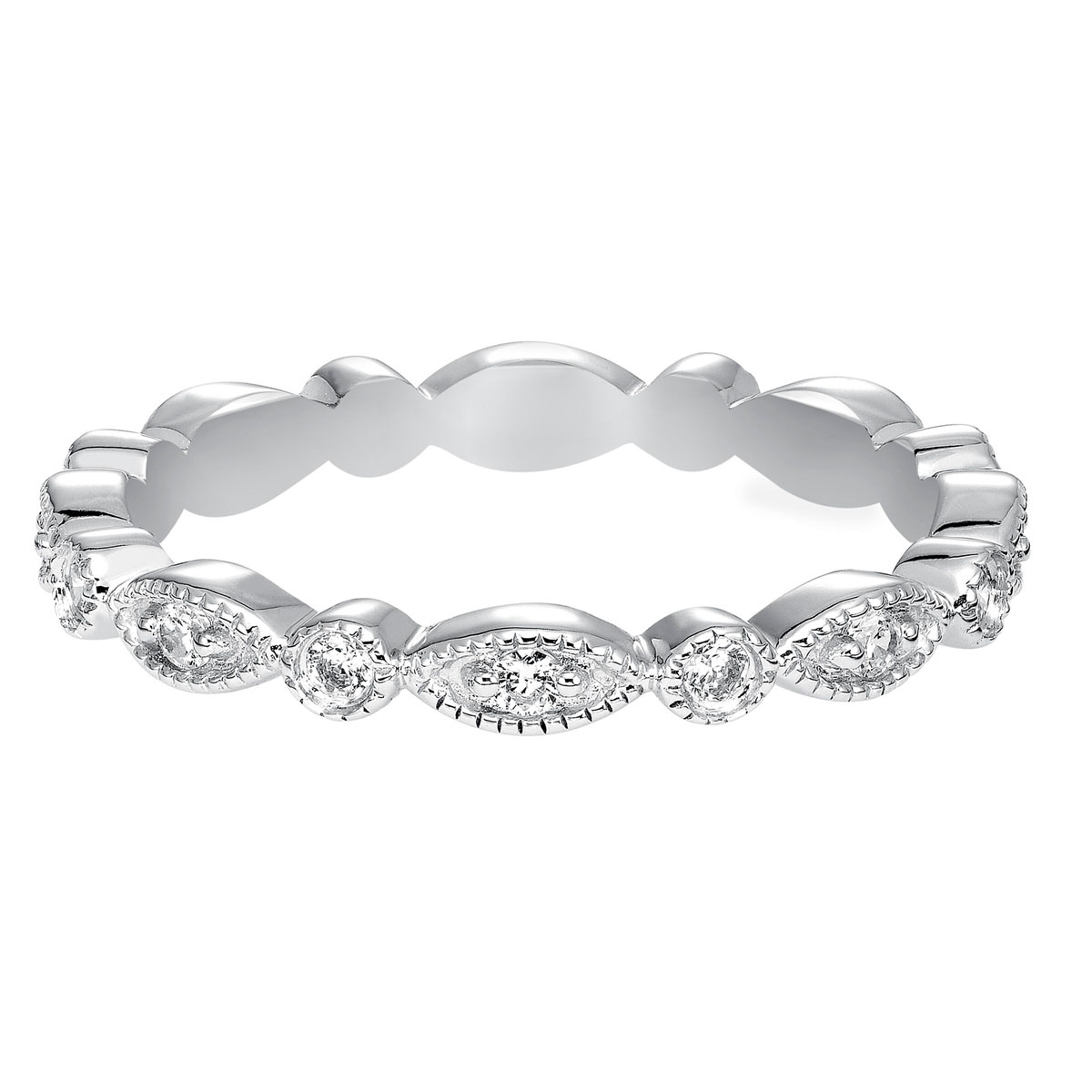 Diamond Round & Marquise Pattern Milgrain Eternity Band in White Gold