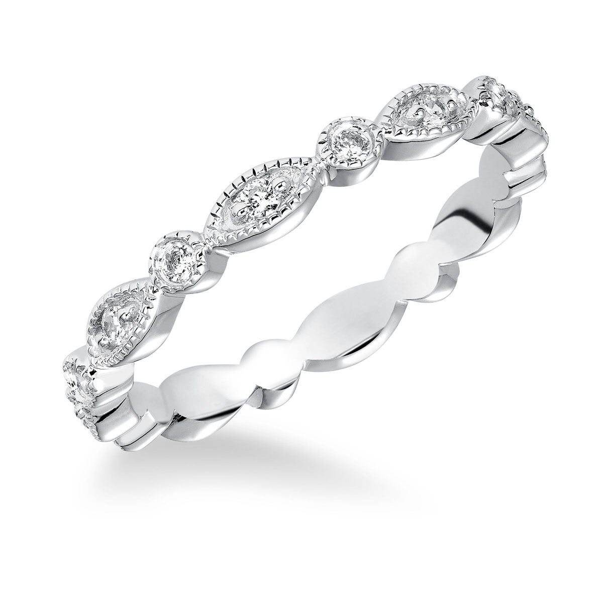 Diamond Round & Marquise Pattern Milgrain Eternity Band in White Gold