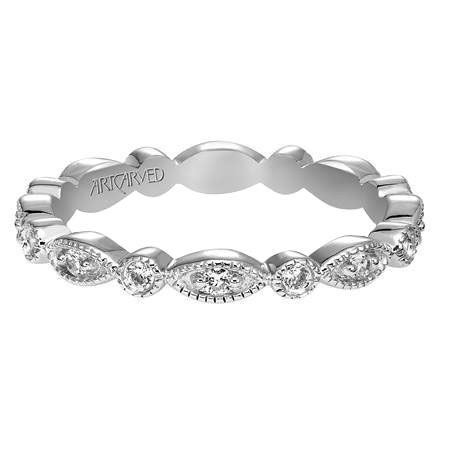 ArtCarved Diamond Stackable Milgrain Patterned Eternity Band in White Gold