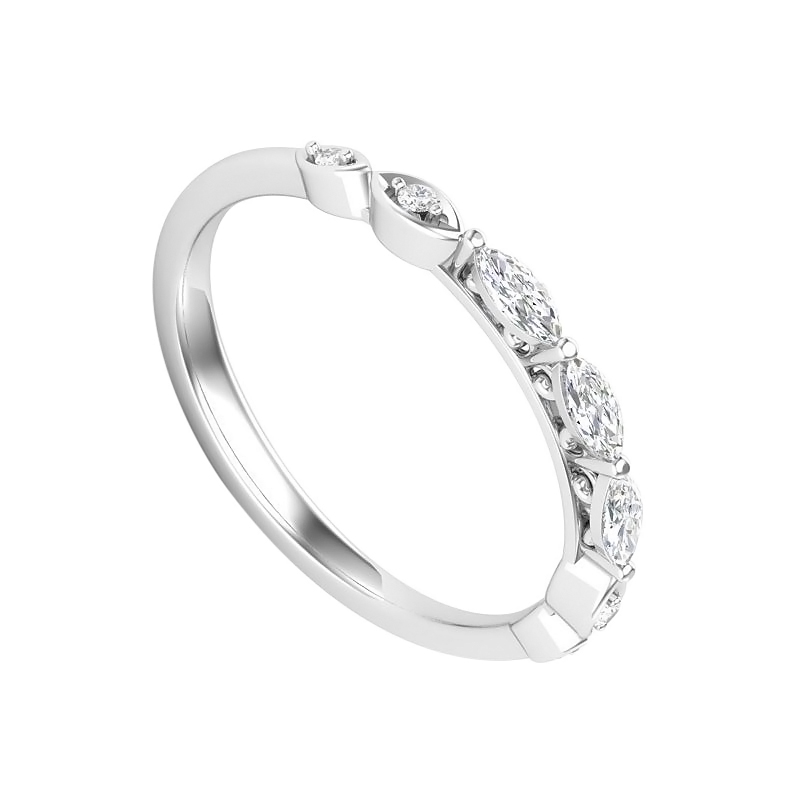 Marquise & Round Diamond Wedding Band in White Gold
