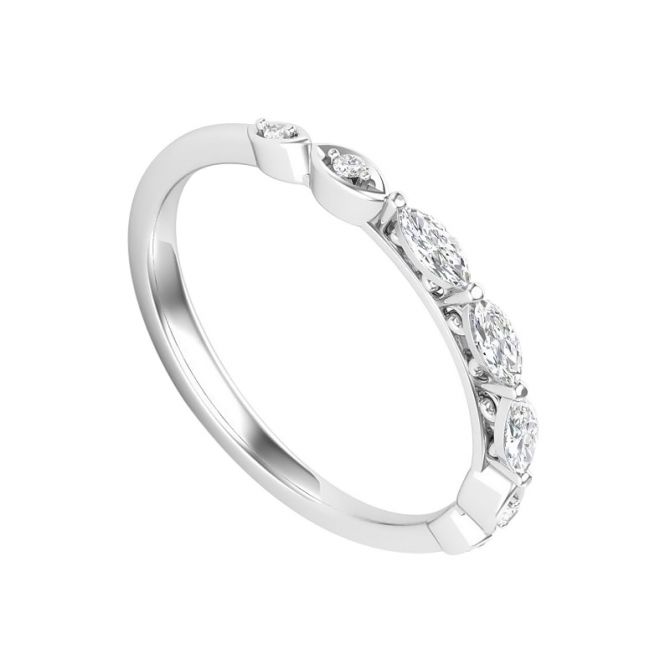 Marquise & Round Diamond Wedding Band in White Gold