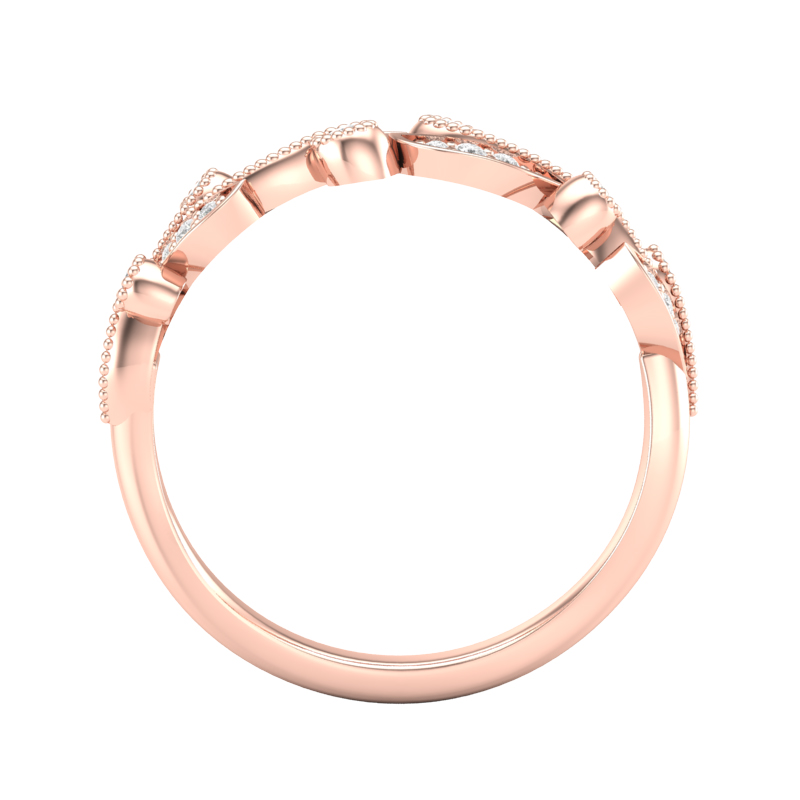 Diamond Milgrain Scrolled Leaf Pattern Wedding Band in Rose Gold