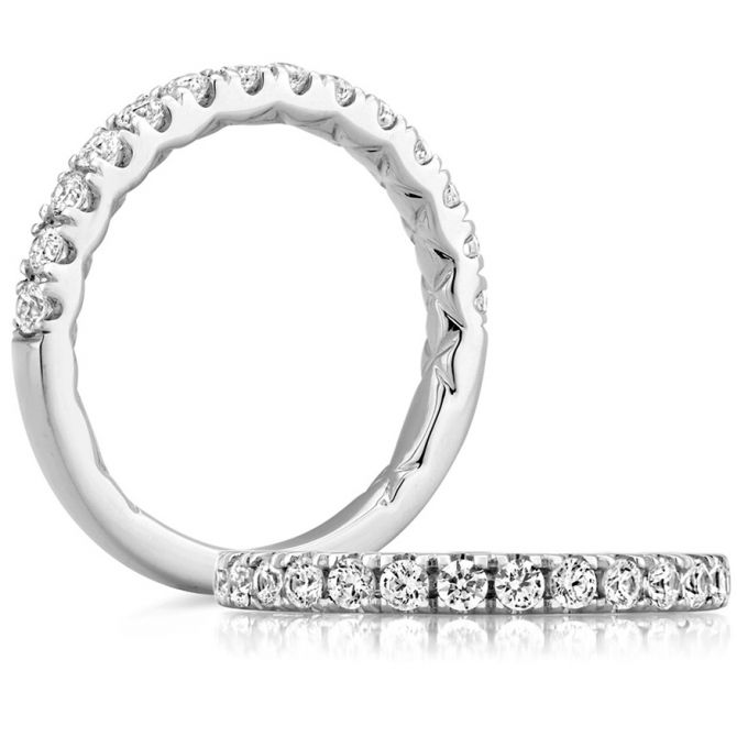 A. Jaffe Diamond Half Shank Wedding Band in White Gold with Quilted Interior