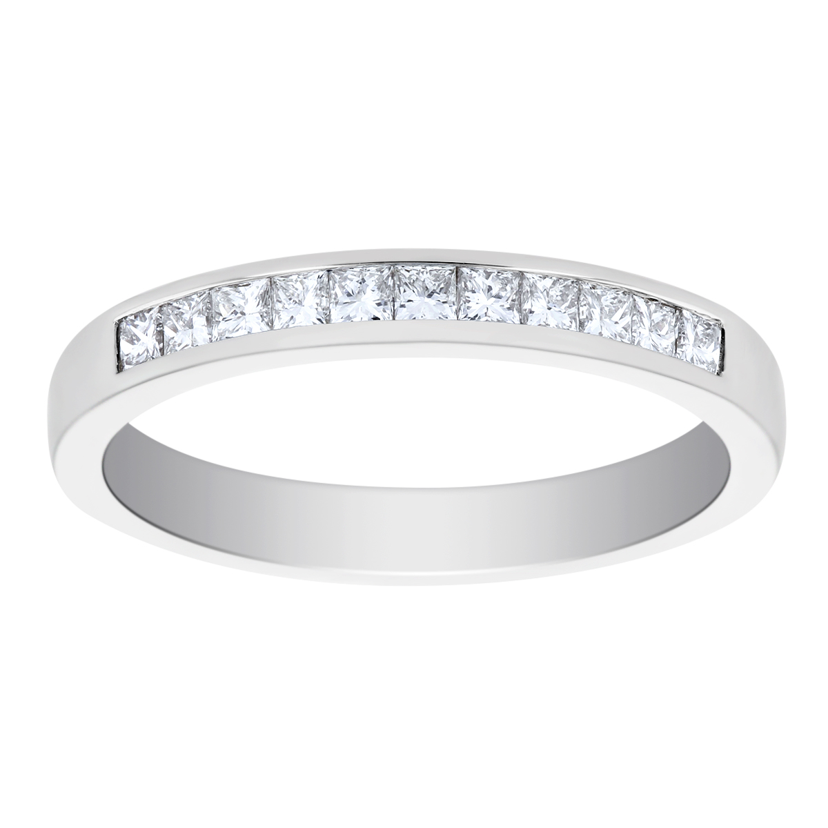 White Gold Channel Set Princess Cut Diamond Wedding Band, 0.33cttw