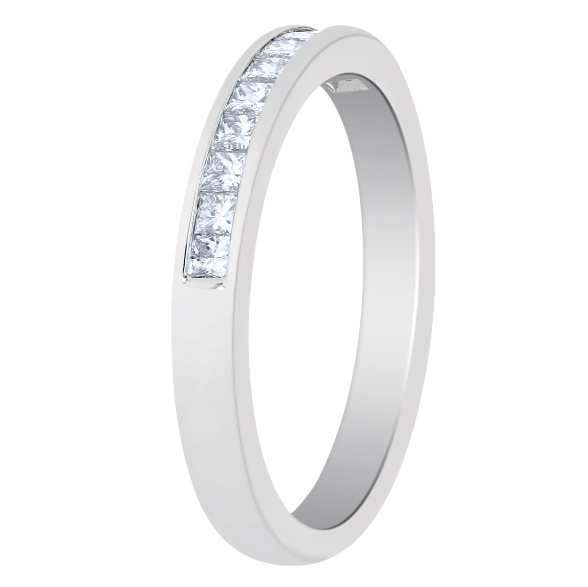 White Gold Channel Set Princess Cut Diamond Wedding Band, 0.33cttw