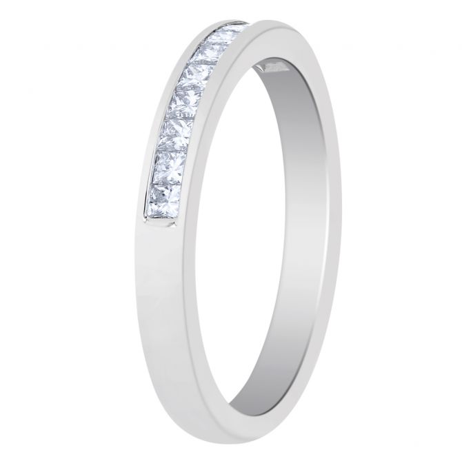 White Gold Channel Set Princess Cut Diamond Wedding Band, 0.33cttw