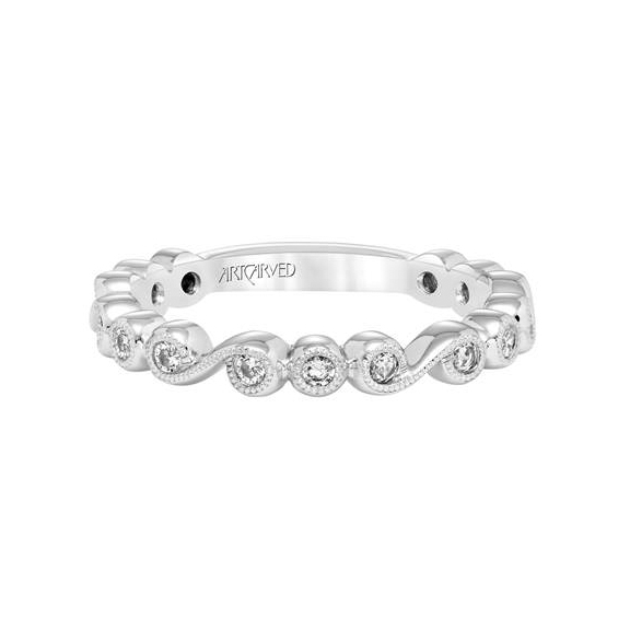 ArtCarved Diamond Bezel Set Wedding Band with Milgrain in Yellow Gold