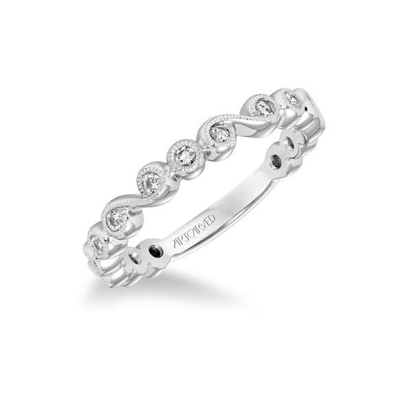 ArtCarved Diamond Bezel Set Wedding Band with Milgrain in Yellow Gold