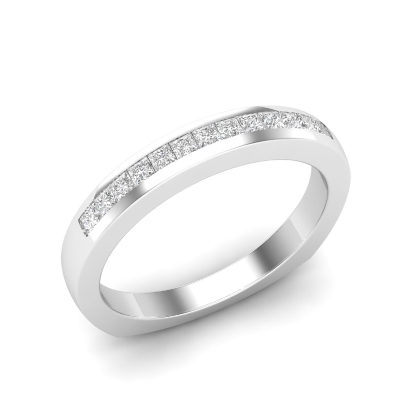 Princess Cut Diamond Channel Set Wedding Band in White Gold