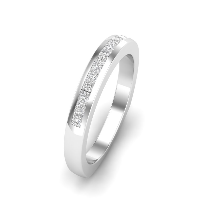 Princess Cut Diamond Channel Set Wedding Band in White Gold