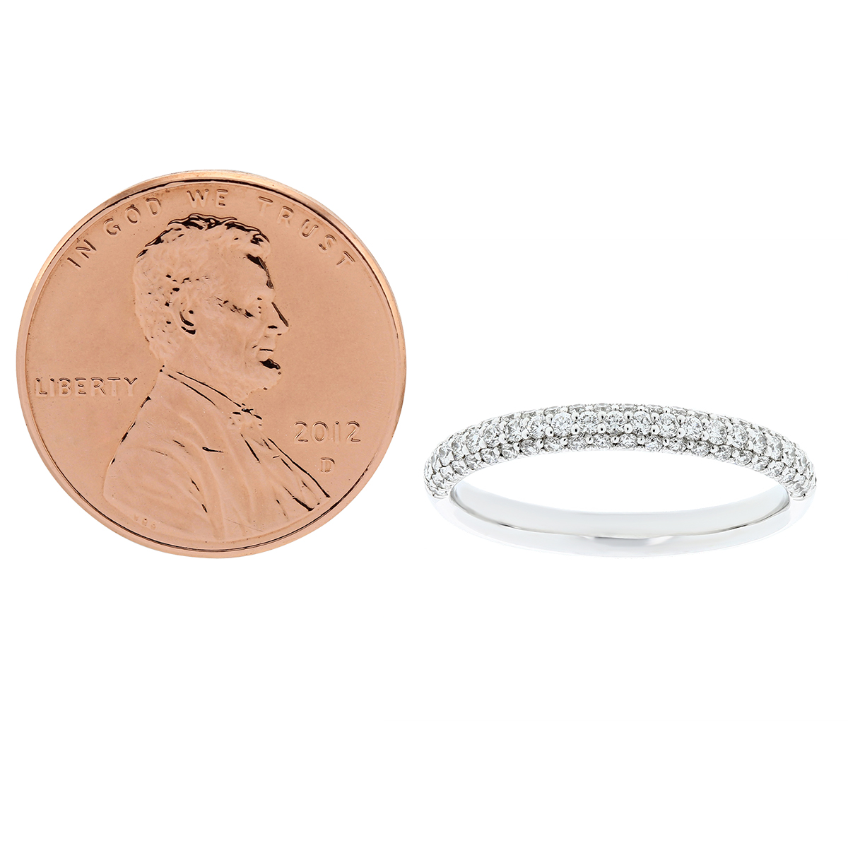 18K White Gold Diamond 3 Row Pavé Wedding Band