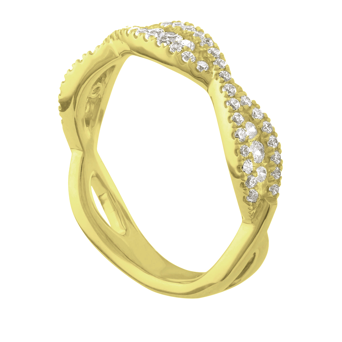 Diamond Crossover Wedding Band with Tension Set Diamonds in Yellow Gold