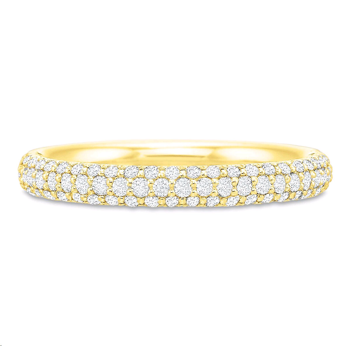 Diamond Pavé 3 Row Wedding Band in Yellow Gold