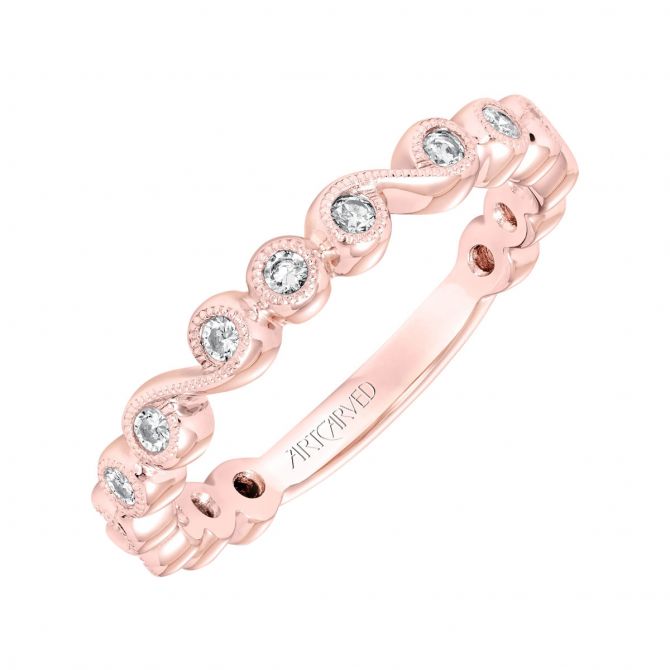 ArtCarved Diamond Milgrain Scroll Pattern Wedding Band in Rose Gold