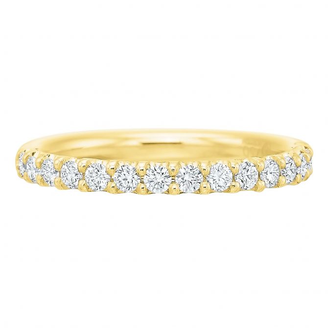 Diamond Half Shank Shared Prong Wedding Band in Yellow Gold