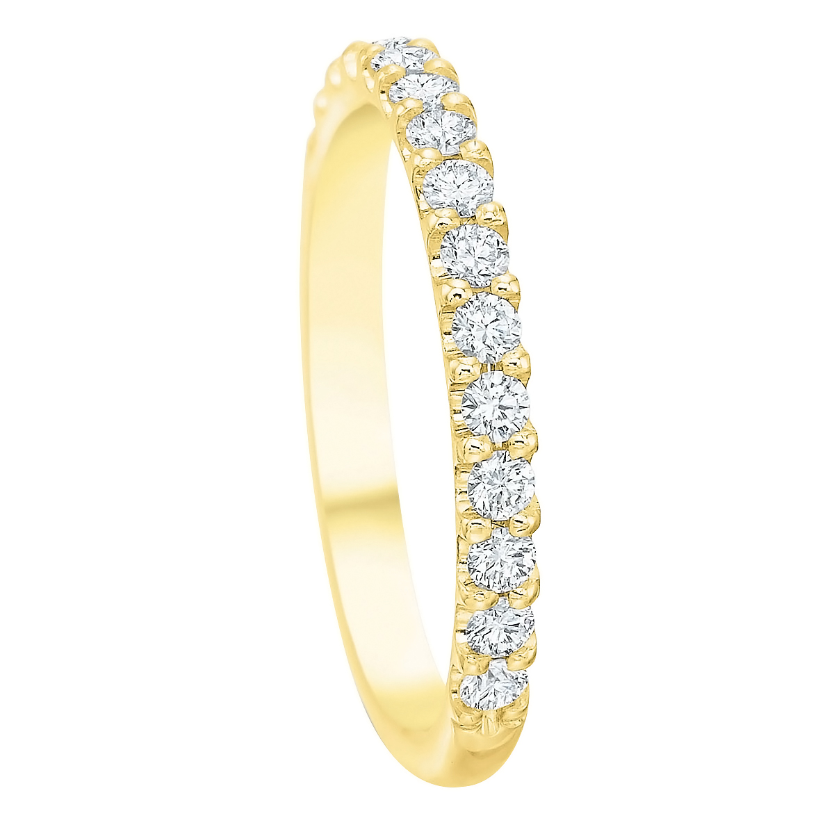 Diamond Half Shank Shared Prong Wedding Band in Yellow Gold