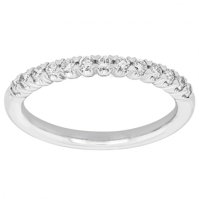 Diamond Shared V Prong Wedding Band in White Gold