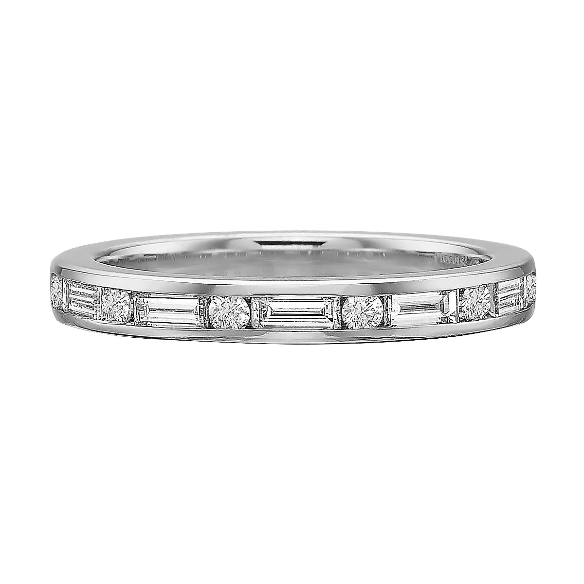 Round & Baguette Diamond Channel Set Wedding Band in White Gold