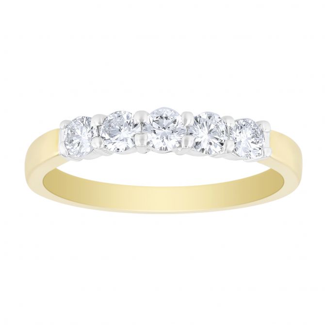 18K Yellow & White Gold Prong Set Diamond Wedding Band, 0.50cttw