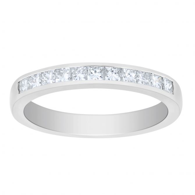 14K White Gold Channel Set Princess Cut Diamond Wedding Band, 0.50cttw
