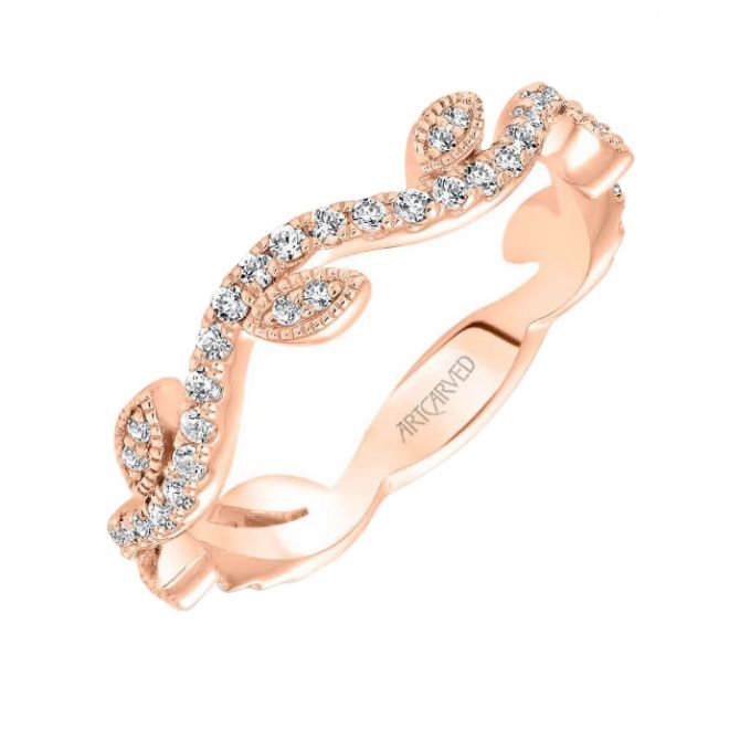 ArtCarved Diamond Stackable Milgrain Vine Pattern Wedding Band in Rose Gold