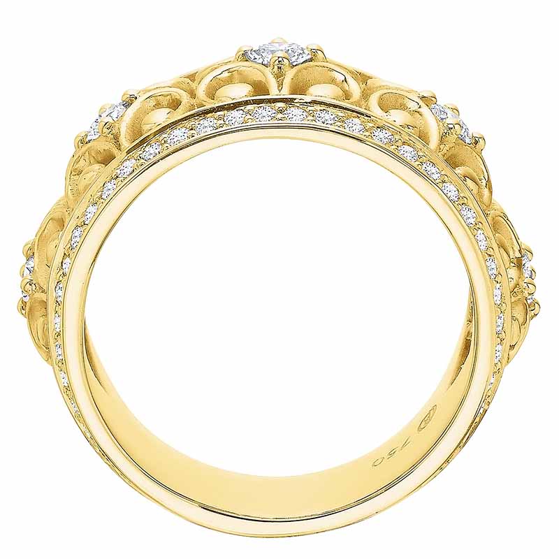 Diamond Scrollwork Wide Wedding Band in Yellow Gold