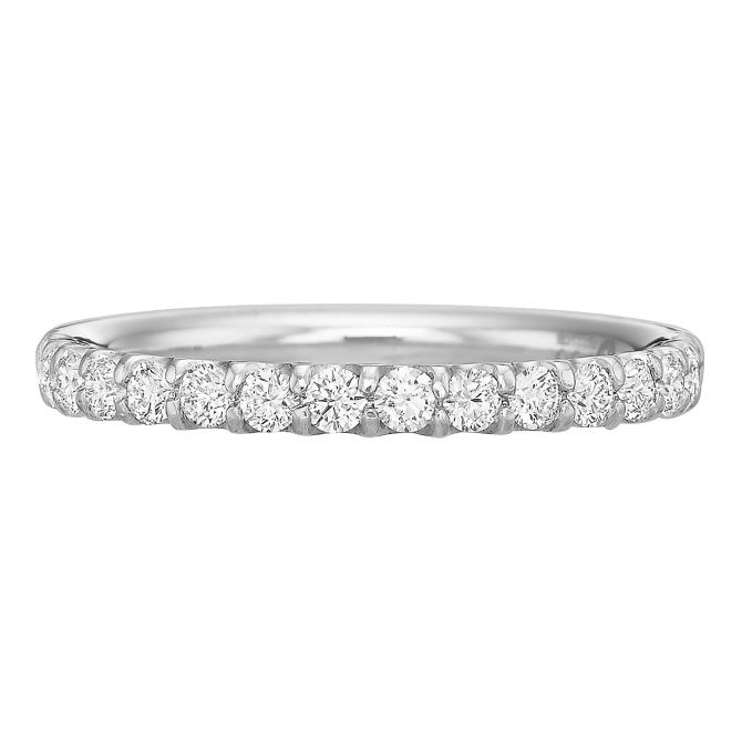 Diamond Half Shank Shared Prong Wedding Band in White Gold