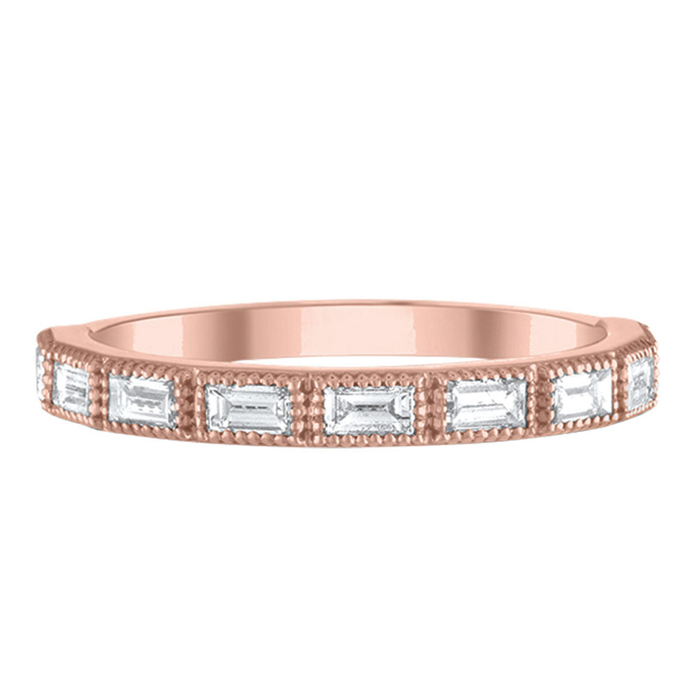 14K Rose Gold East West Baguette Diamond Milgrain Wedding Band