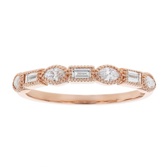 14k Rose Gold Marquise Baguette Diamond Milgrain Wedding Band 14k Rose Gold Marquise Baguette Diamond Milgrain Wedding Band