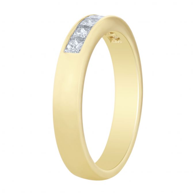 Yellow Gold Channel Set Princess Cut Diamond Wedding Band, 0.50cttw