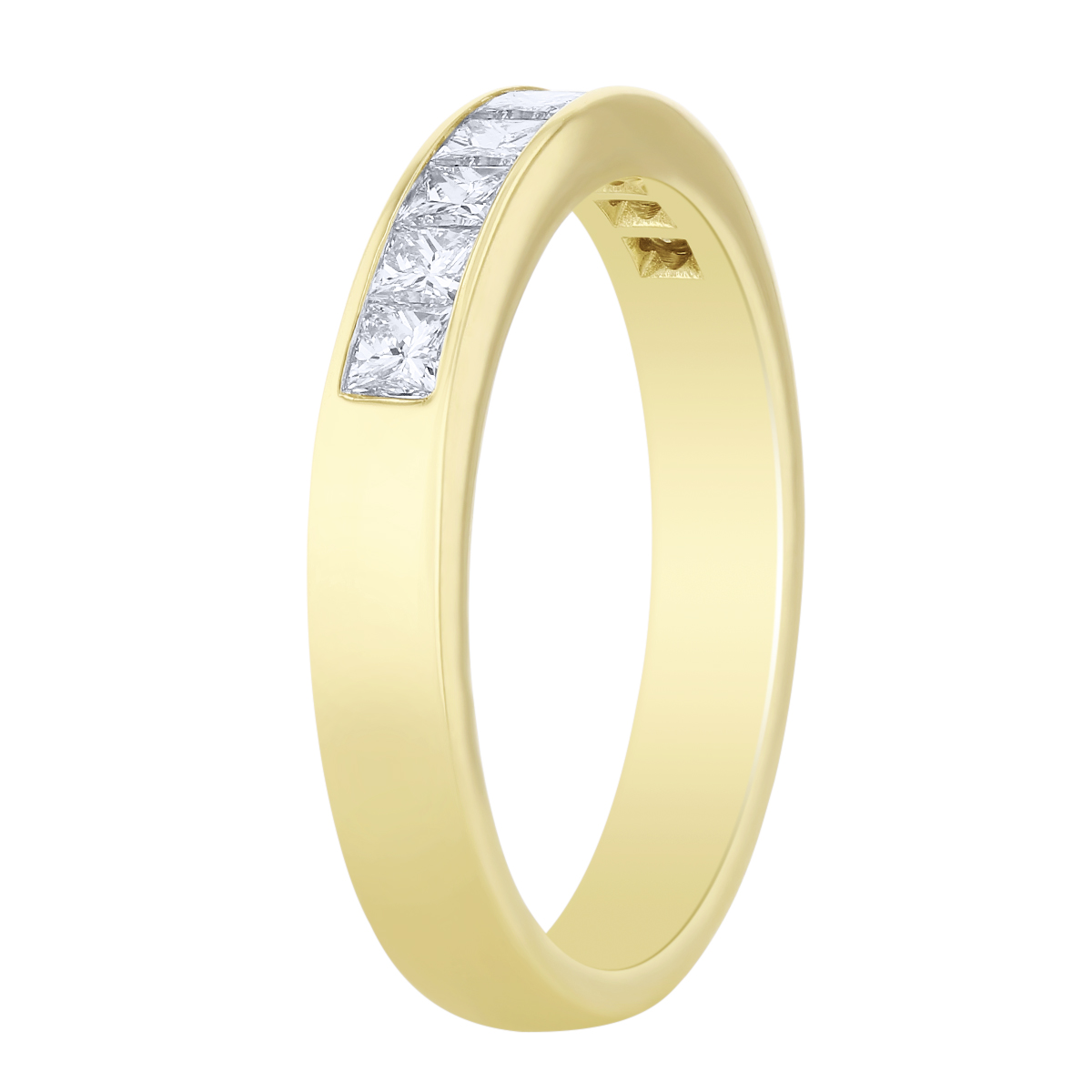 Yellow Gold Channel Set Princess Cut Diamond Wedding Band, 0.50cttw
