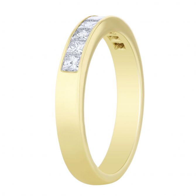 Yellow Gold Channel Set Princess Cut Diamond Wedding Band, 0.50cttw