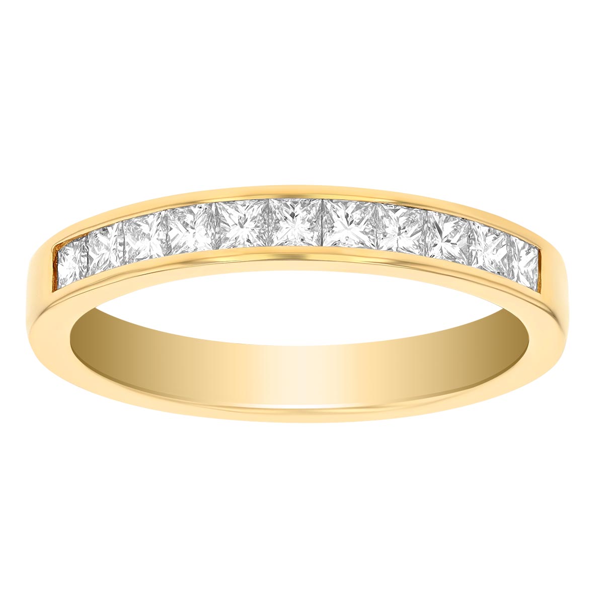 14K Yellow Gold Channel Set Princess Cut Diamond Wedding Band, 0.50cttw