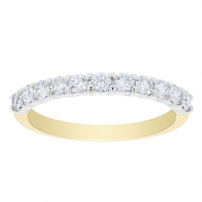 Yellow & White Gold Prong Set Diamond Wedding Band, 0.50cttw